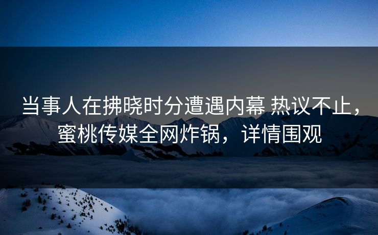 当事人在拂晓时分遭遇内幕 热议不止，蜜桃传媒全网炸锅，详情围观